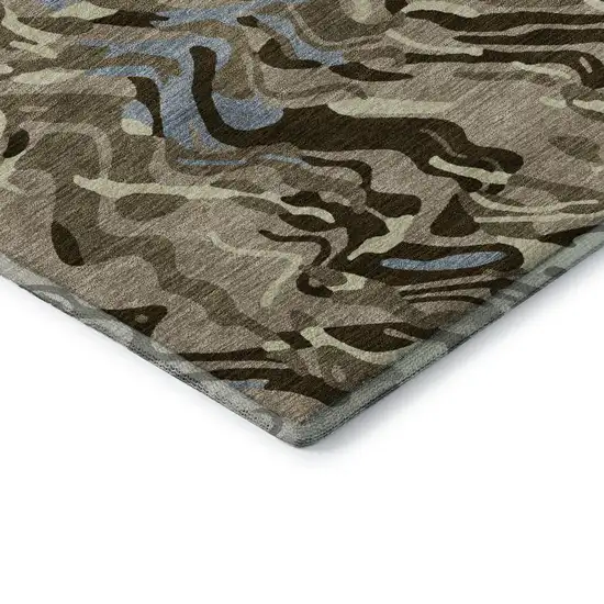 Taupe Sky Blue And Beige Abstract Washable Area Rug With UV Protection Photo 7