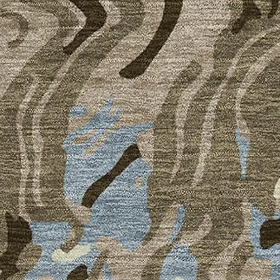 Taupe Sky Blue And Beige Abstract Washable Area Rug With UV Protection Photo 2