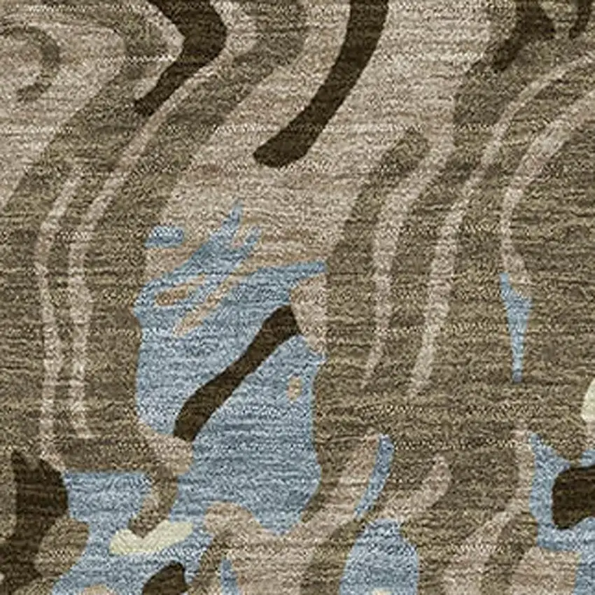 Taupe Sky Blue And Beige Abstract Washable Area Rug With UV Protection Photo 2