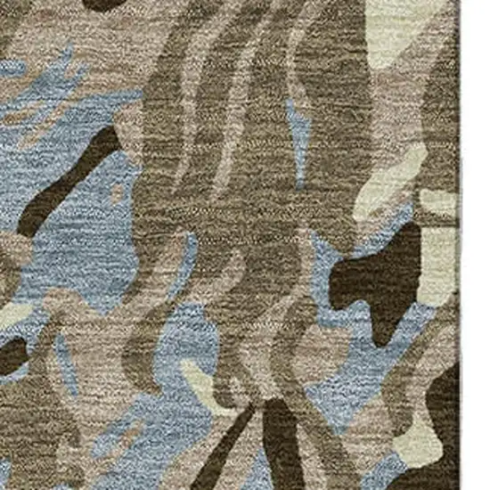 Taupe Sky Blue And Beige Abstract Washable Area Rug With UV Protection Photo 2