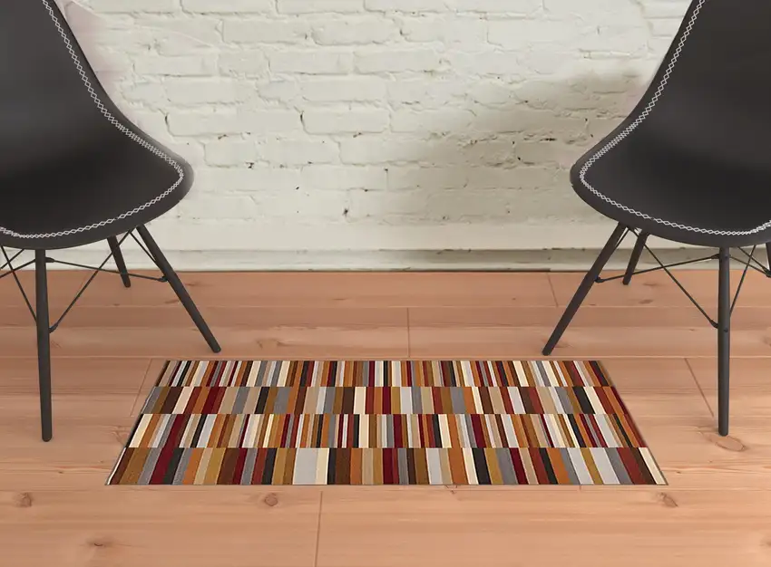 Taupe Striped Stain Resistant Non Skid Indoor Outdoor Area Rug Photo 2