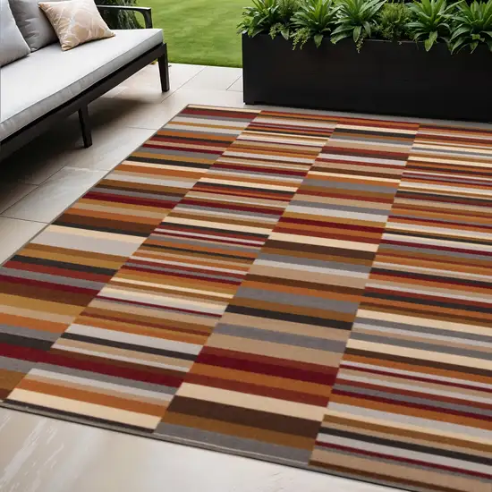 Gray Orange And Red Stripe Washable Indoor Outdoor Area Rug Photo 1