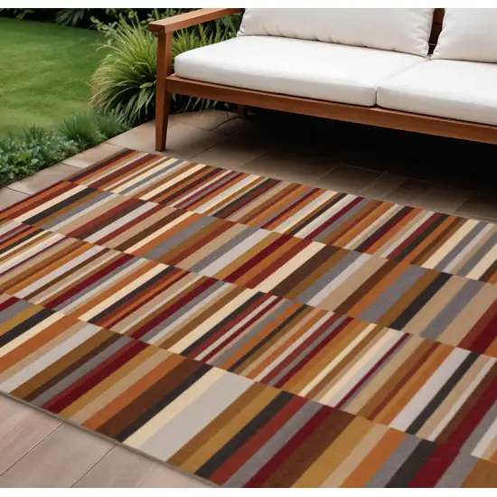 Taupe Striped Stain Resistant Non Skid Indoor Outdoor Area Rug Photo 1