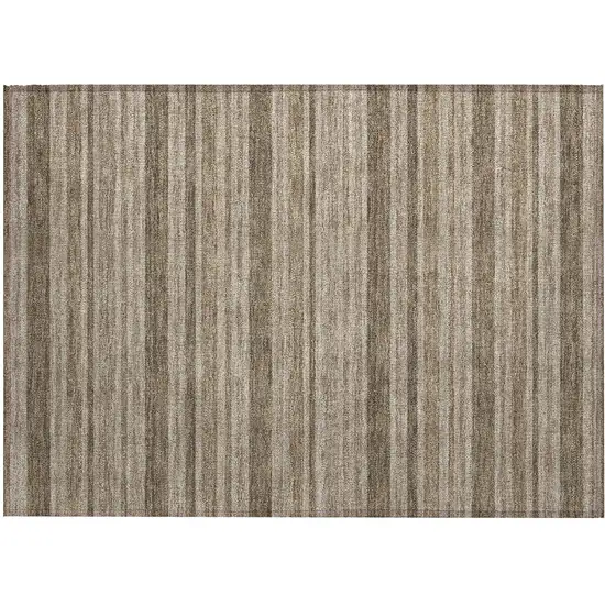 Taupe Striped Washable Indoor Outdoor Area Rug Photo 2