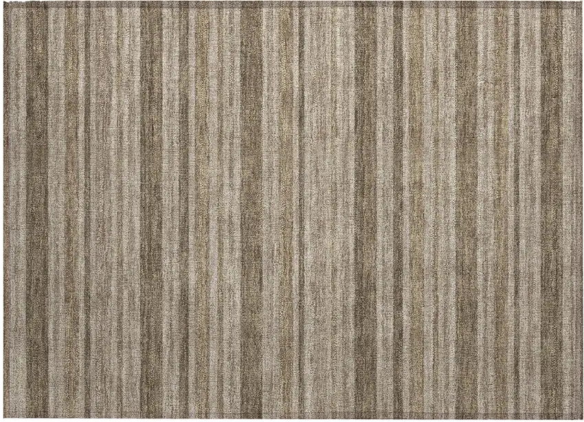 Taupe Striped Washable Indoor Outdoor Area Rug Photo 2