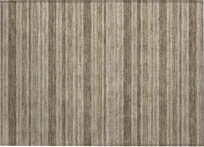 Taupe Striped Washable Indoor Outdoor Area Rug Photo 2