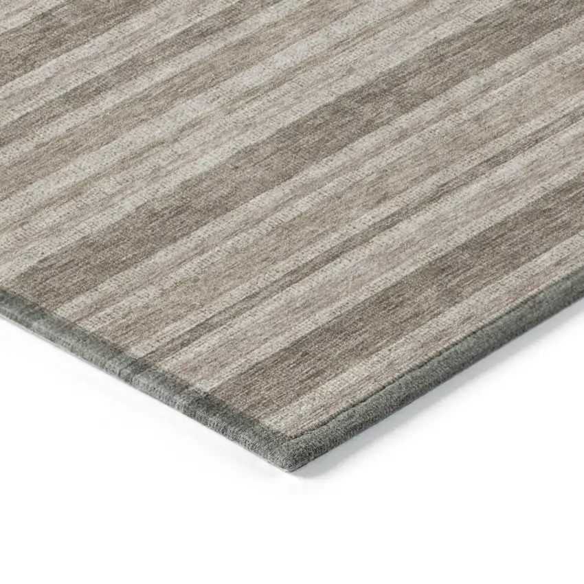 Taupe Striped Washable Indoor Outdoor Area Rug Photo 7