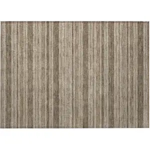 Photo of Taupe Striped Washable Non Skid Indoor Outdoor Area Rug