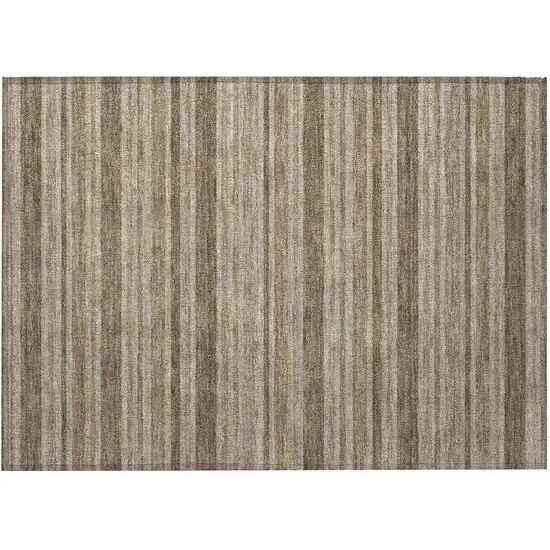 Taupe Striped Washable Non Skid Indoor Outdoor Area Rug Photo 4