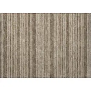 Photo of Taupe Striped Washable Non Skid Indoor Outdoor Area Rug