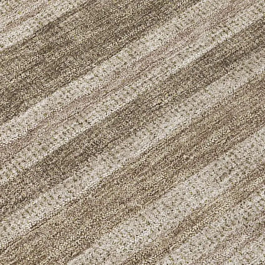 Taupe Striped Washable Indoor Outdoor Area Rug Photo 9