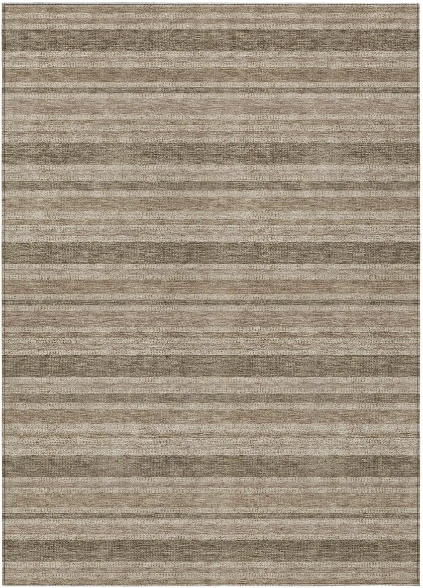 Taupe Striped Washable Indoor Outdoor Area Rug Photo 2