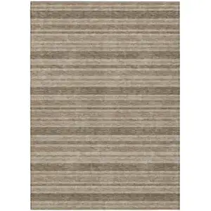 Photo of Taupe Striped Washable Non Skid Indoor Outdoor Area Rug
