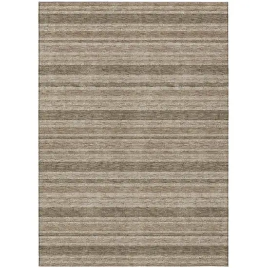 Taupe Striped Washable Non Skid Indoor Outdoor Area Rug Photo 1