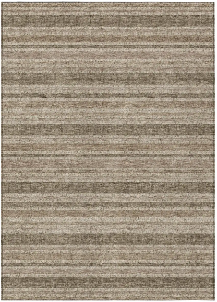 Taupe Striped Washable Non Skid Indoor Outdoor Area Rug Photo 1