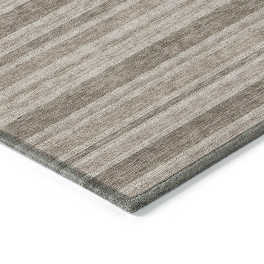 Taupe Striped Washable Non Skid Indoor Outdoor Area Rug Photo 5