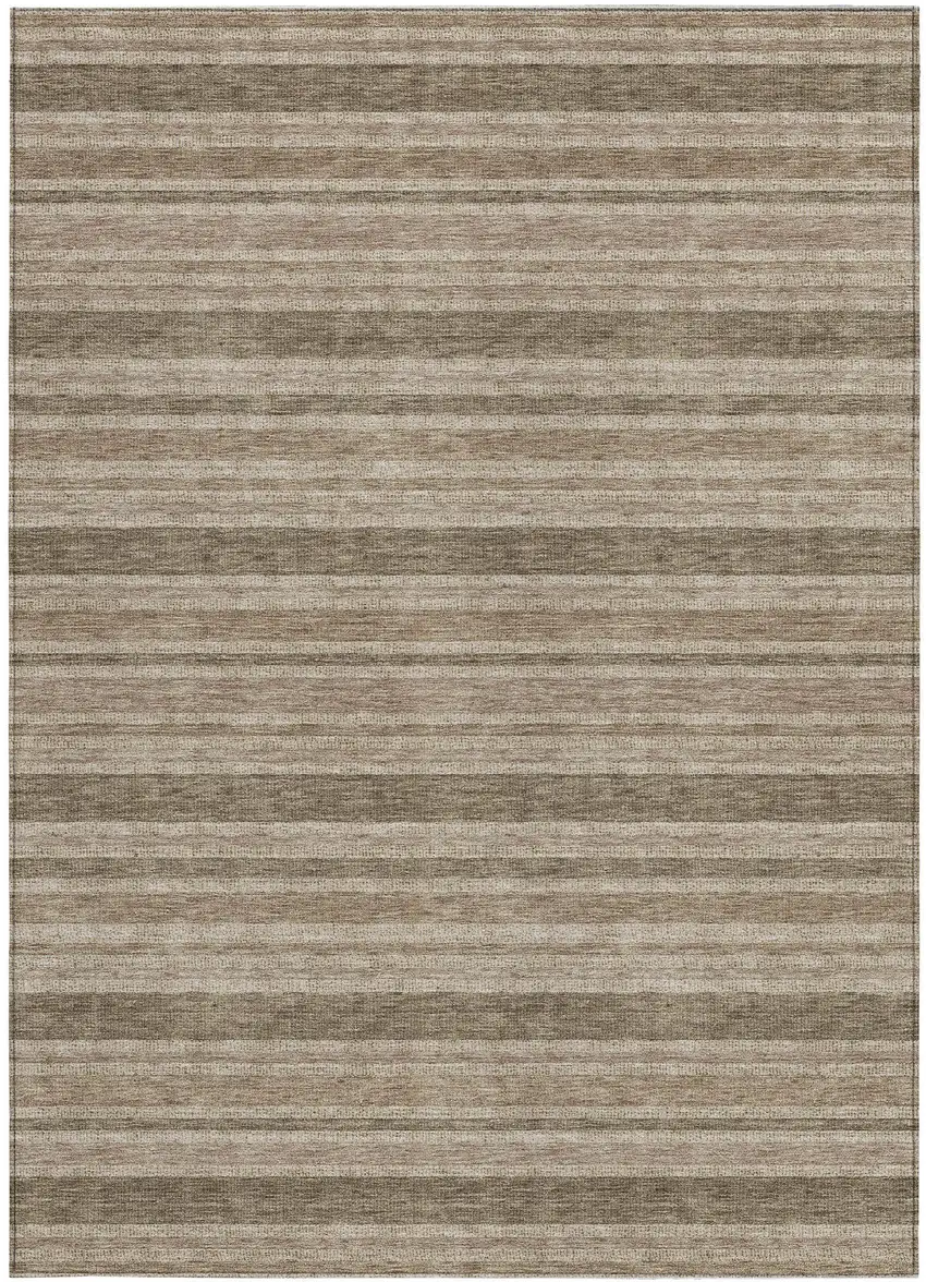 Taupe Striped Washable Non Skid Indoor Outdoor Area Rug Photo 4
