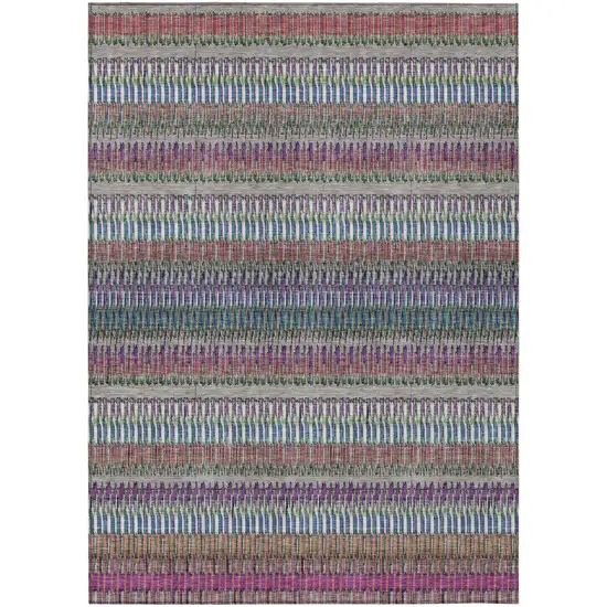 Taupe Striped Washable Non Skid Indoor Outdoor Area Rug Photo 1