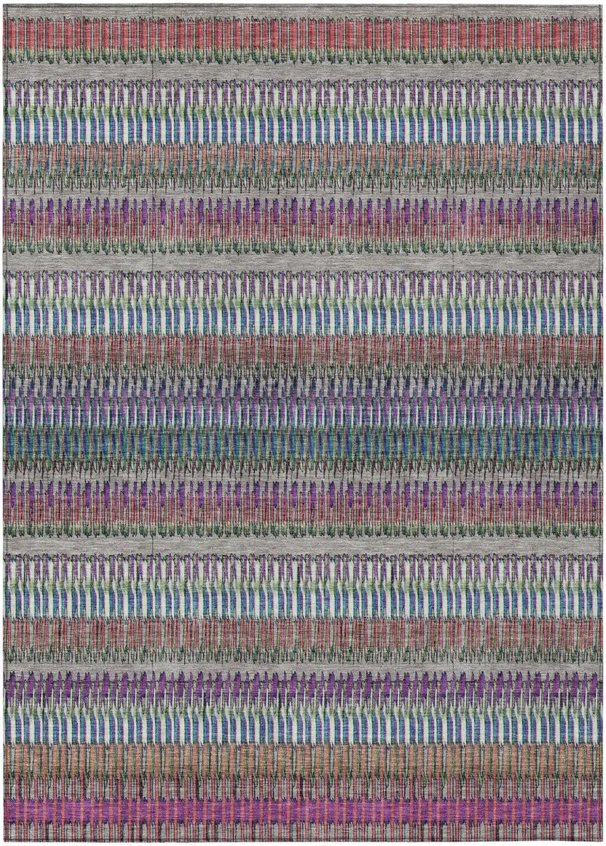 Taupe Striped Washable Non Skid Indoor Outdoor Area Rug Photo 1