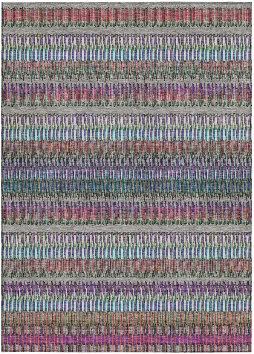 Taupe Striped Washable Non Skid Indoor Outdoor Area Rug Photo 5