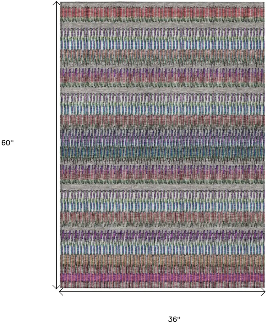 Taupe Purple And Blue Striped Washable Indoor Outdoor Area Rug Photo 3