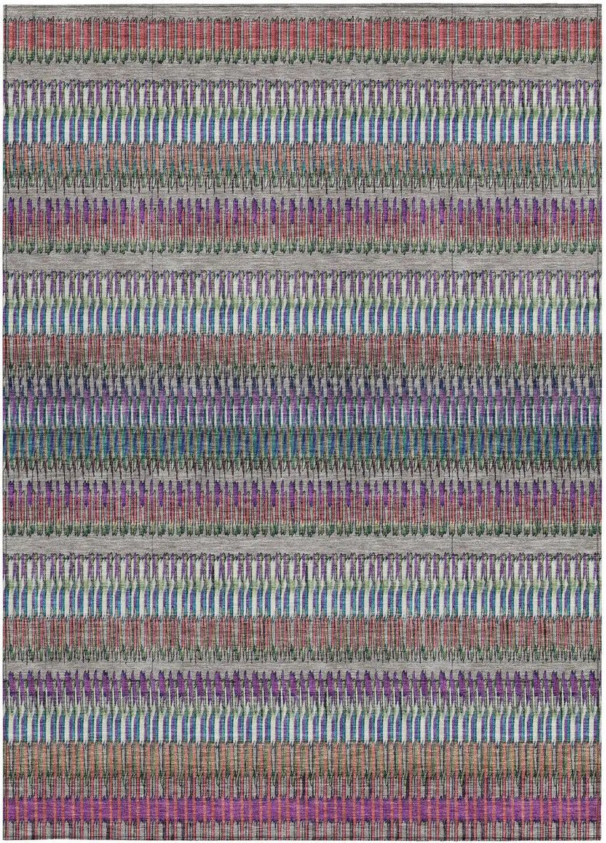 Taupe Striped Washable Non Skid Indoor Outdoor Area Rug Photo 7