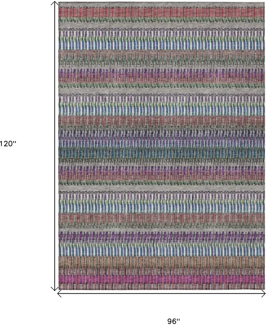 Taupe Striped Washable Non Skid Indoor Outdoor Area Rug Photo 3