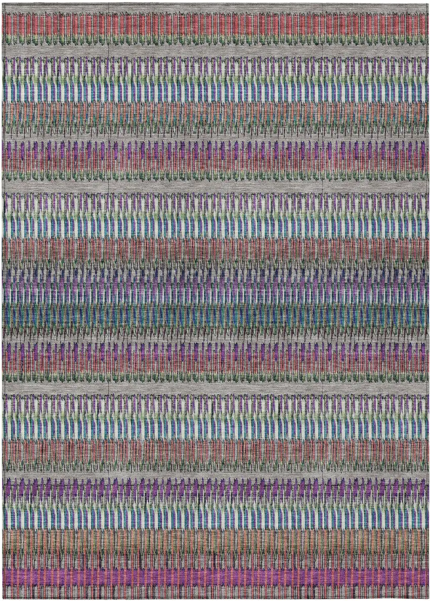 Taupe Striped Washable Non Skid Indoor Outdoor Area Rug Photo 2