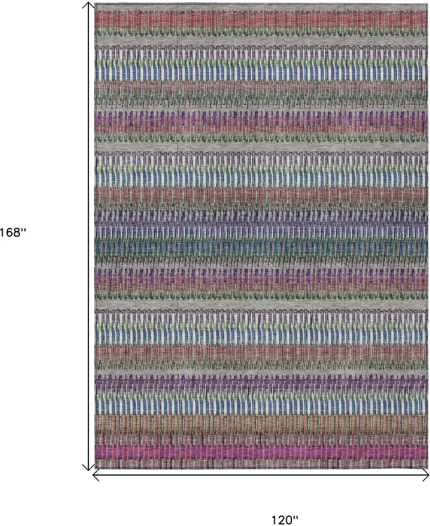 Taupe Striped Washable Non Skid Indoor Outdoor Area Rug Photo 3