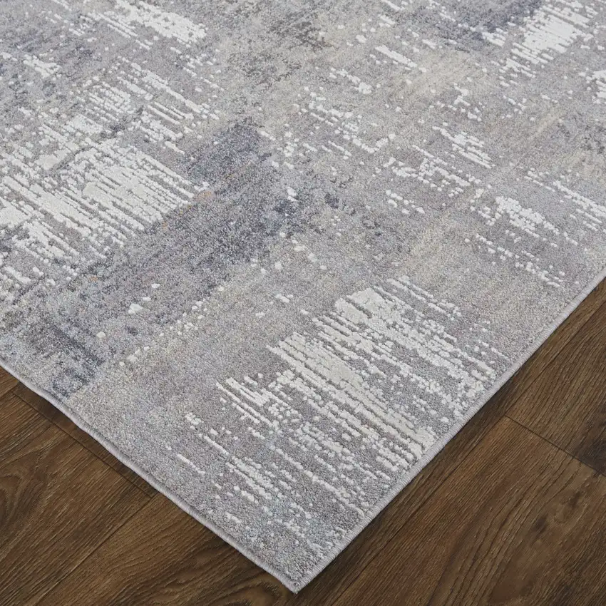 Taupe Tan And Blue Abstract Power Loom Distressed Stain Resistant Area Rug Photo 1