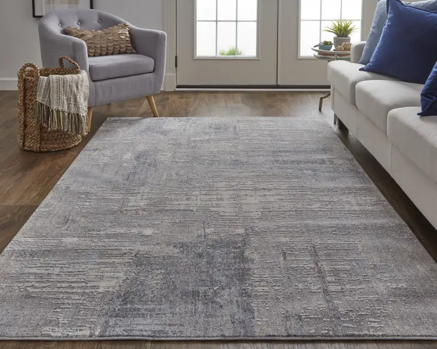 Taupe Tan And Blue Abstract Power Loom Distressed Stain Resistant Area Rug Photo 8