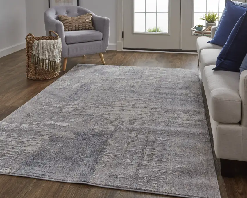 Taupe Tan And Blue Abstract Power Loom Distressed Stain Resistant Area Rug Photo 9
