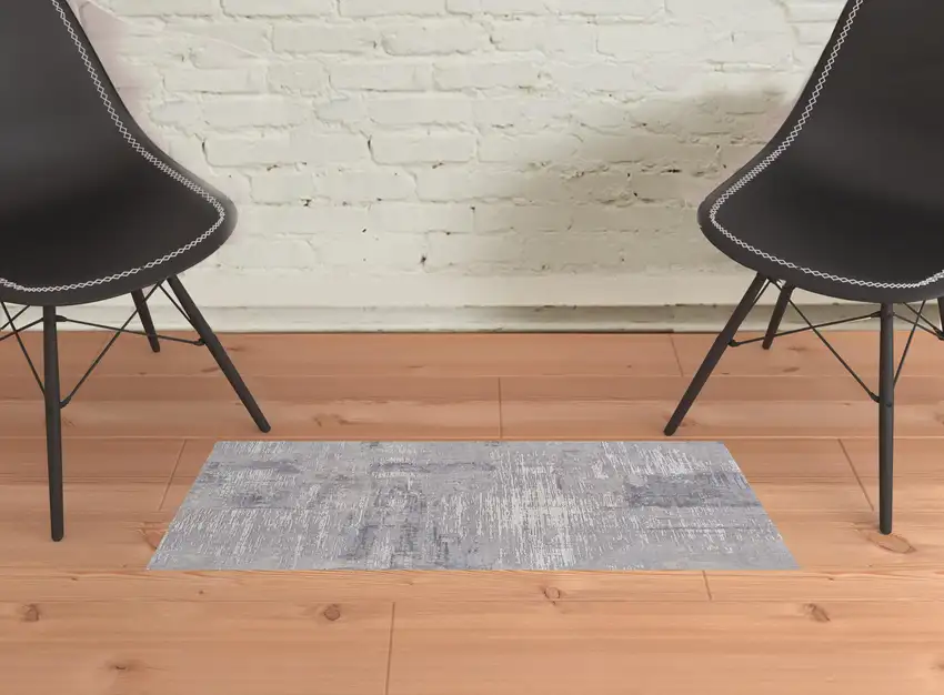 Taupe Tan And Blue Abstract Power Loom Distressed Stain Resistant Area Rug Photo 2