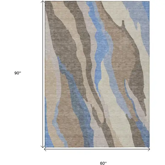 Taupe Tan And Blue Abstract Washable Indoor Outdoor Area Rug Photo 8
