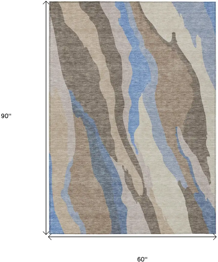 Taupe Tan And Blue Abstract Washable Indoor Outdoor Area Rug Photo 8