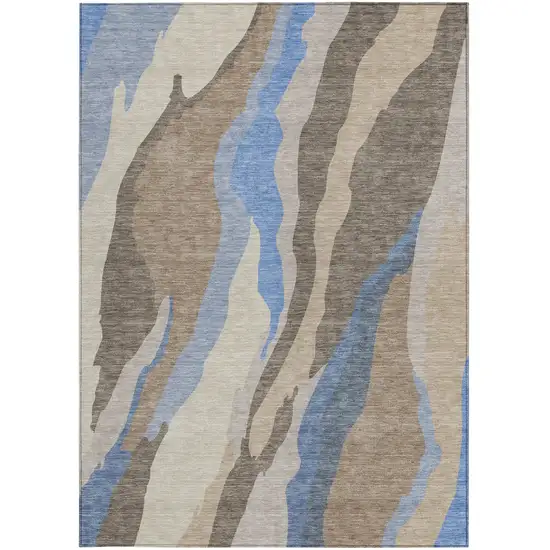 Taupe Tan And Blue Abstract Washable Indoor Outdoor Area Rug Photo 7