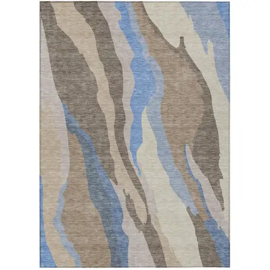Taupe Tan And Blue Abstract Washable Indoor Outdoor Area Rug Photo 2