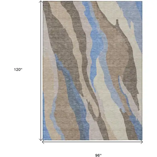 Taupe Tan And Blue Abstract Washable Indoor Outdoor Area Rug Photo 8