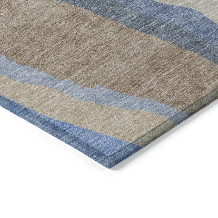 Taupe Tan And Blue Abstract Washable Indoor Outdoor Area Rug Photo 4