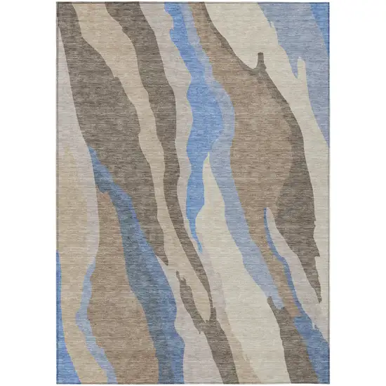 Taupe Tan And Blue Abstract Washable Indoor Outdoor Area Rug Photo 2