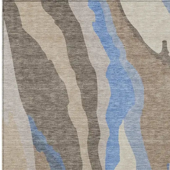Taupe Tan And Blue Abstract Washable Indoor Outdoor Area Rug Photo 6