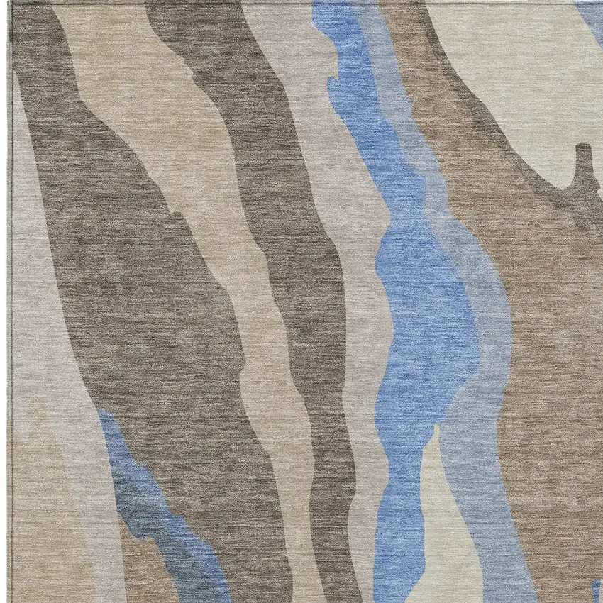 Taupe Tan And Blue Abstract Washable Indoor Outdoor Area Rug Photo 6