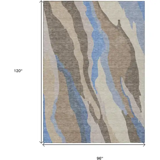 Taupe Tan And Blue Abstract Washable Indoor Outdoor Area Rug Photo 8