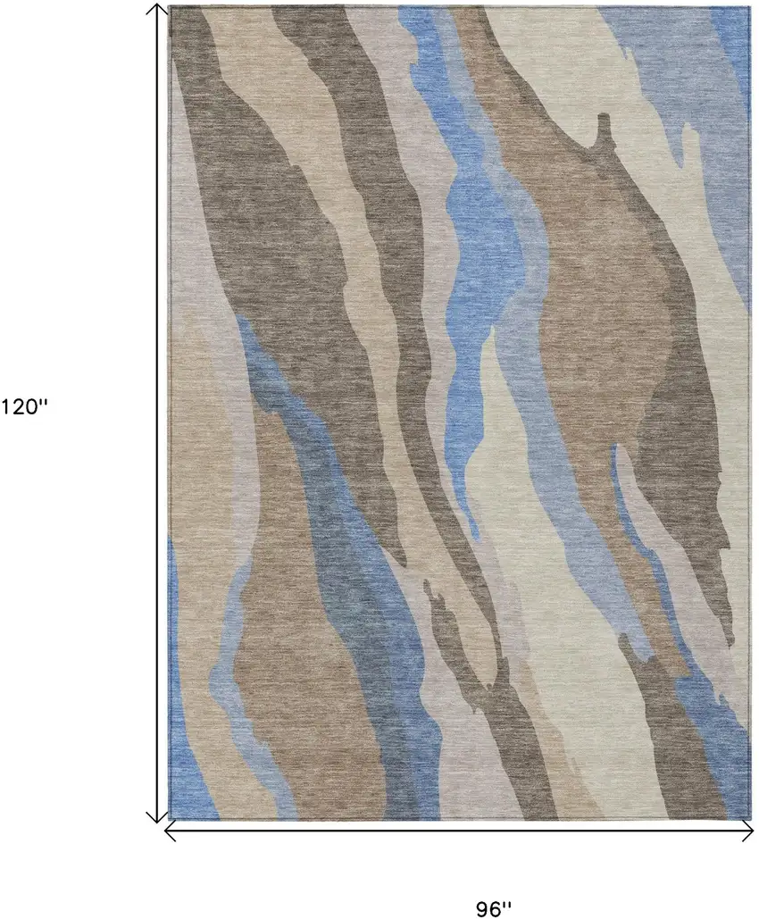 Taupe Tan And Blue Abstract Washable Indoor Outdoor Area Rug Photo 8