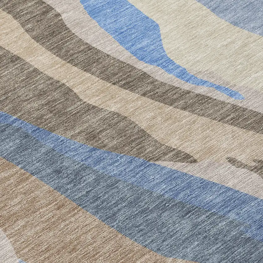 Taupe Tan And Blue Abstract Washable Indoor Outdoor Area Rug Photo 5