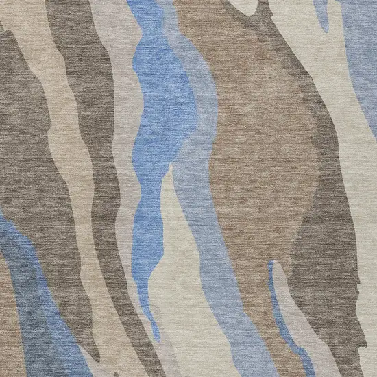 Taupe Tan And Blue Abstract Washable Indoor Outdoor Area Rug Photo 6