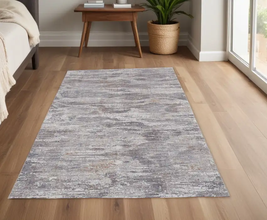 Taupe Tan And Orange Abstract Power Loom Distressed Stain Resistant Area Rug Photo 1