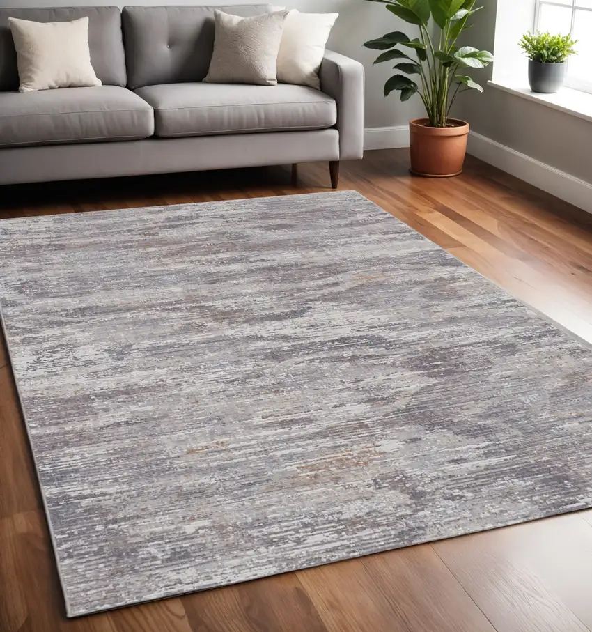 Taupe Tan and Orange Abstract Power Loom Distressed Area Rug Photo 1