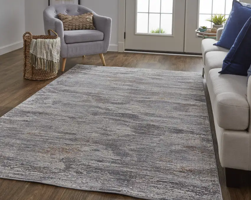 Taupe Tan And Orange Abstract Power Loom Distressed Stain Resistant Area Rug Photo 7