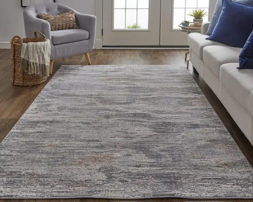Taupe Tan And Orange Abstract Power Loom Distressed Stain Resistant Area Rug Photo 6